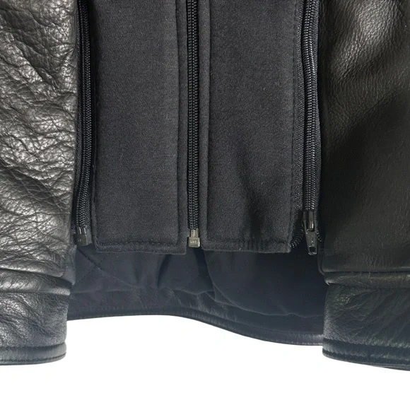 Wilsons Alan Black Leather Grunge Motorcycle Jacket With Removable Hood Size L - Picture 9 of 15